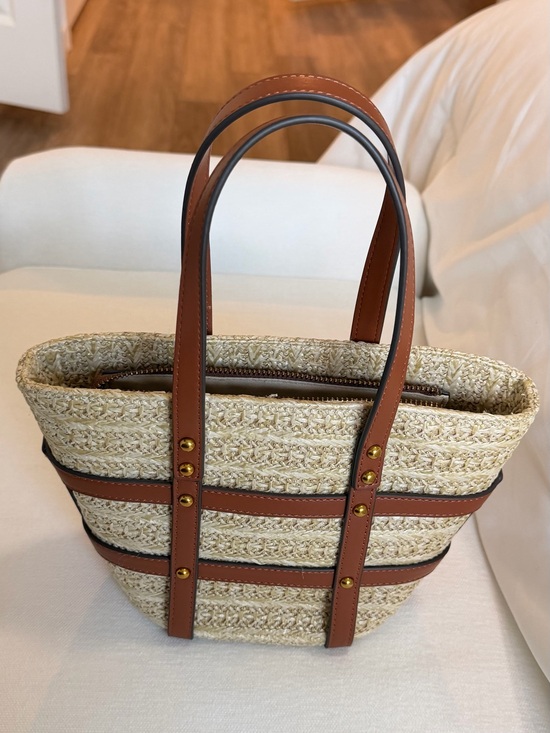 Rachel Zoe Handbags - Rachel Zoe Natural Straw Mini Tote with Brown Leather Straps